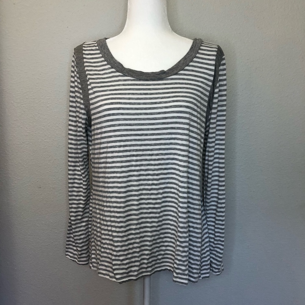 Gray/White Striped Loose Long Sleeve Shirt